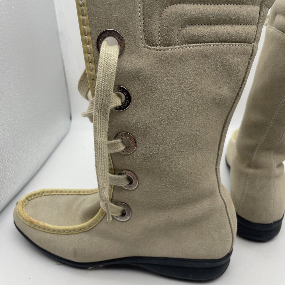 Cole Haan Women's Ivory Suede‎ Boots Fur Lined Waterproof Lace-Up Mid-Calf 6.5B - Picture 5 of 14